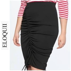 Eloquii Black Pencil Skirt w Ruching Drawstring